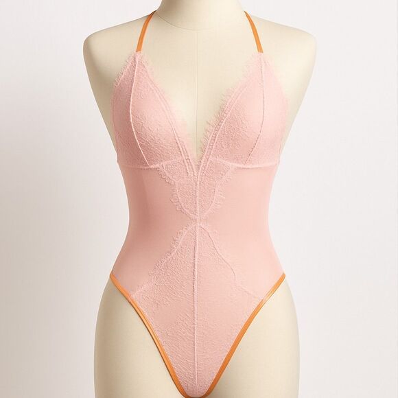Victoria's Secret Other - VS Very Sexy V wire Thong Teddy Bodysuit Angel Baby Pink Lace Sz S Cosplay